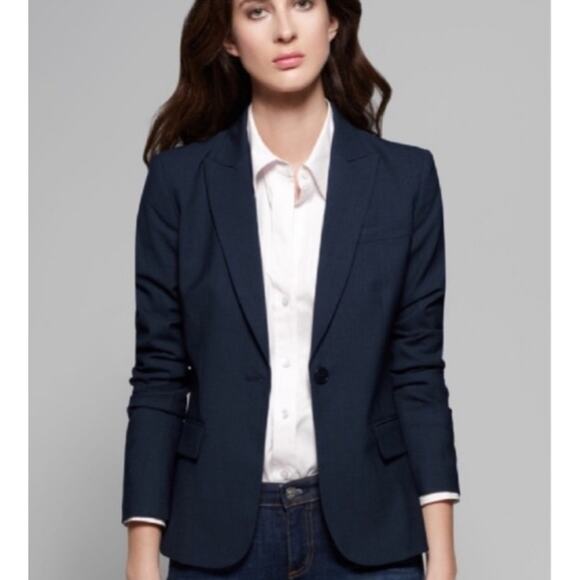 THEORY Women’s Gabe B Single Button Navy Blue Wool Blend Blazer 10 - Picture 1 of 4